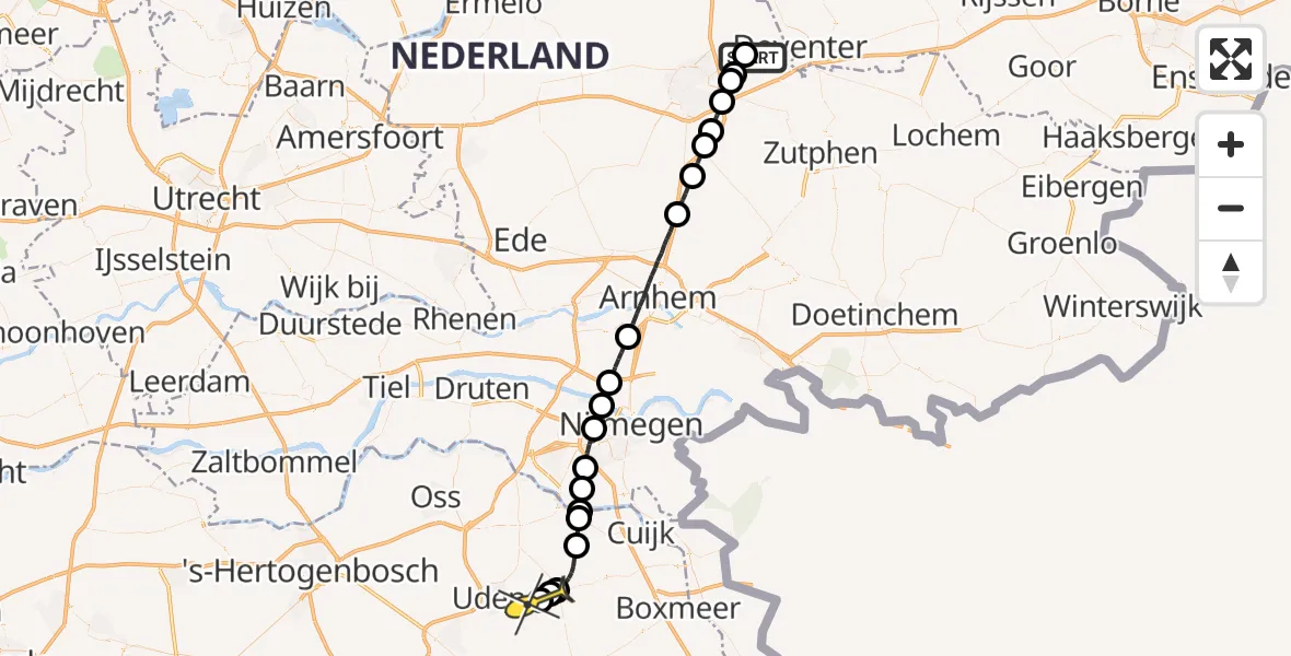 Routekaart van de vlucht: Lifeliner 3 naar Vliegbasis Volkel