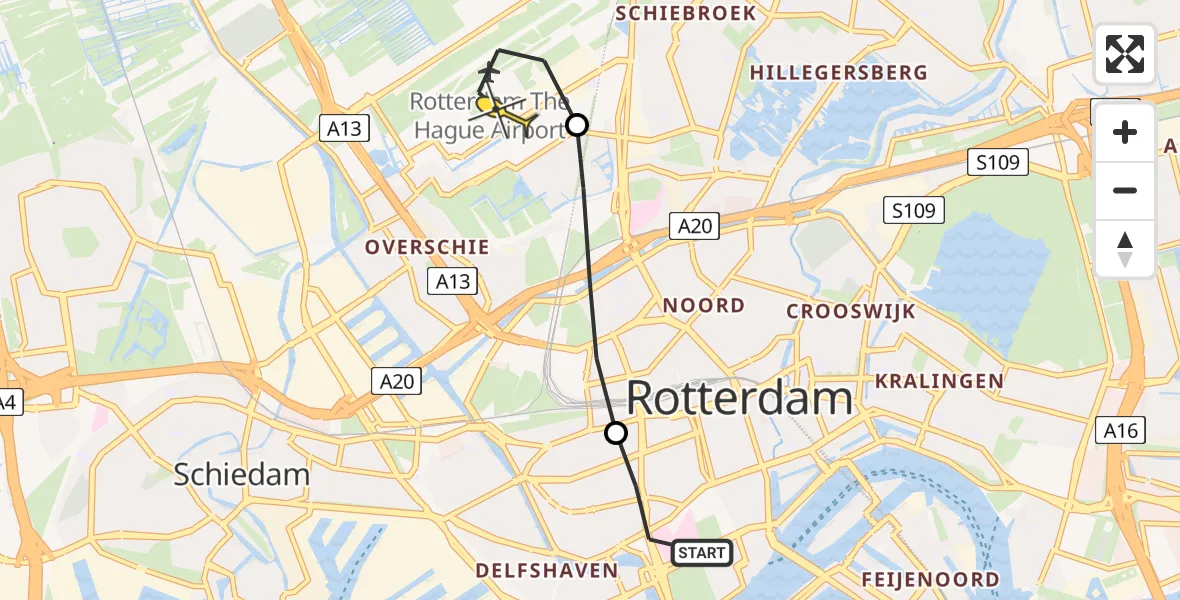 Routekaart van de vlucht: Lifeliner 2 naar Rotterdam The Hague Airport