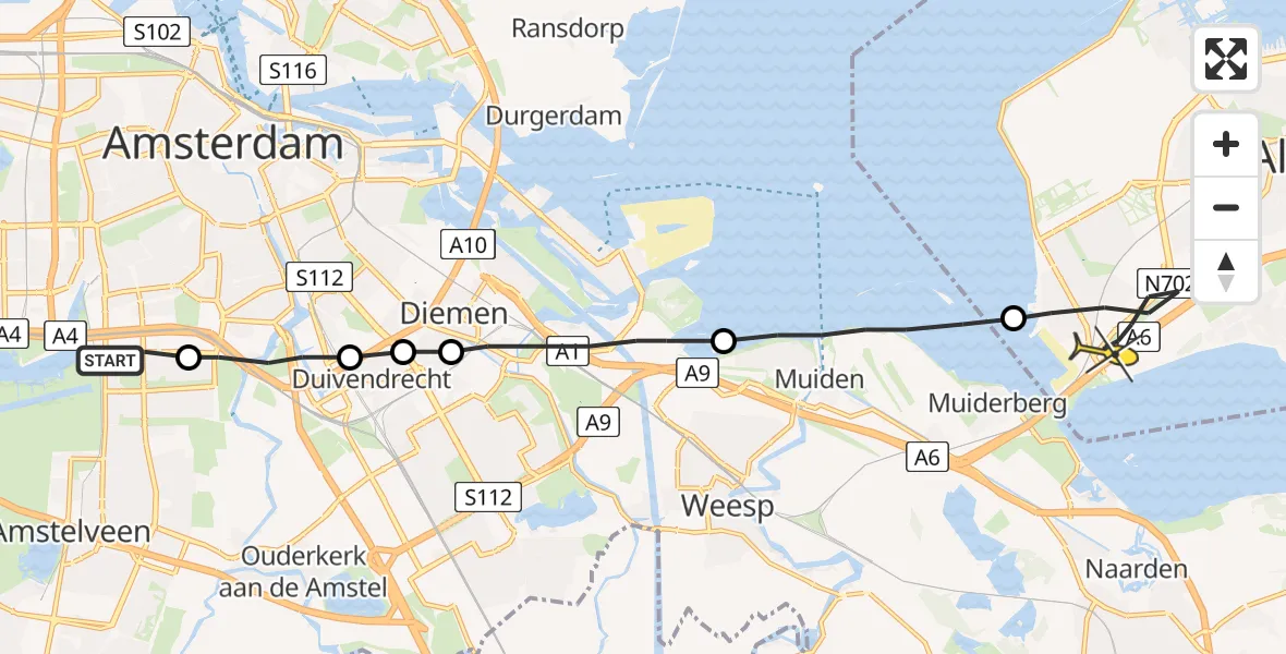 Routekaart van de vlucht: Lifeliner 1 naar Almere