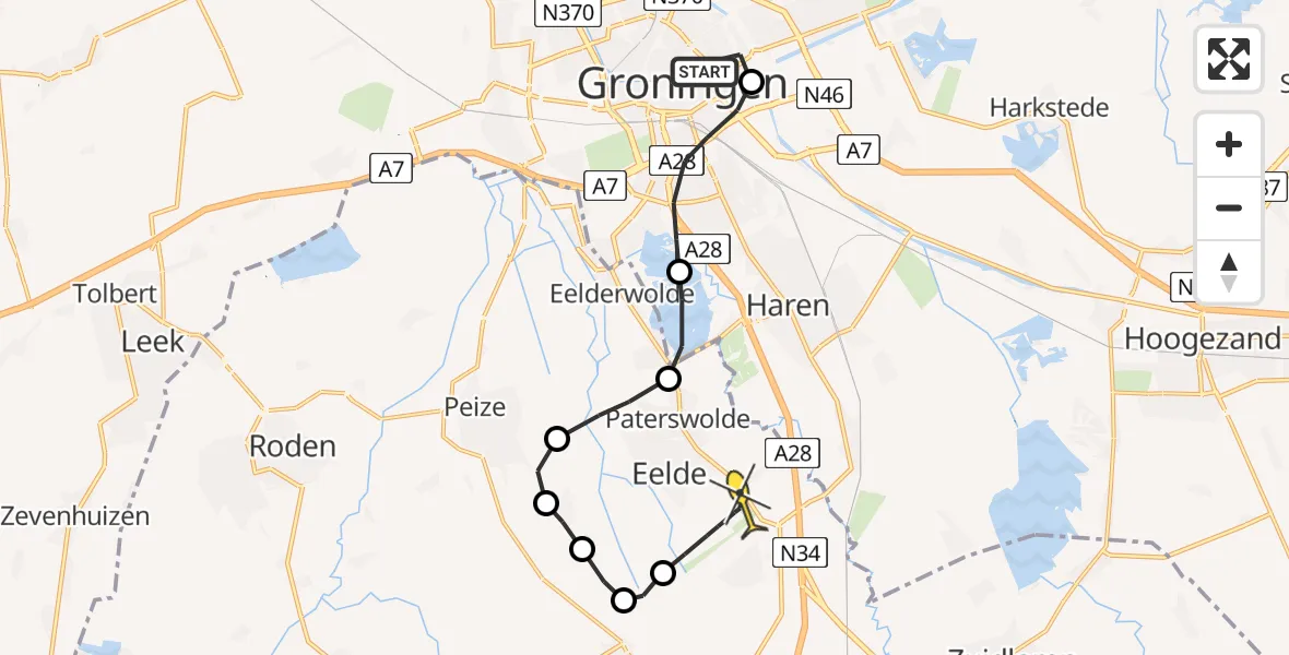 Routekaart van de vlucht: Lifeliner 4 naar Groningen Airport Eelde