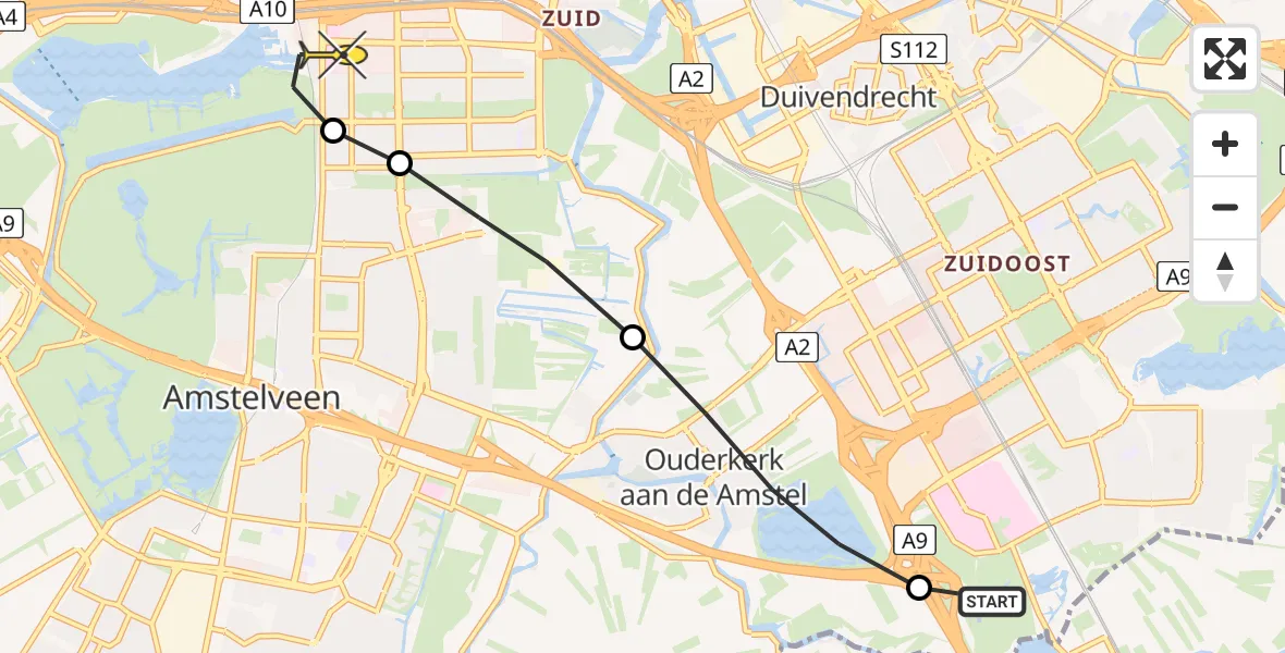 Routekaart van de vlucht: Lifeliner 1 naar VU Medisch Centrum Amsterdam