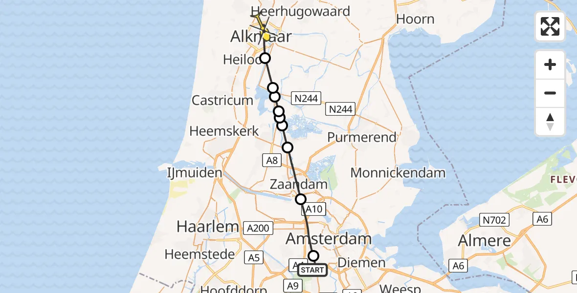 Routekaart van de vlucht: Lifeliner 1 naar Alkmaar