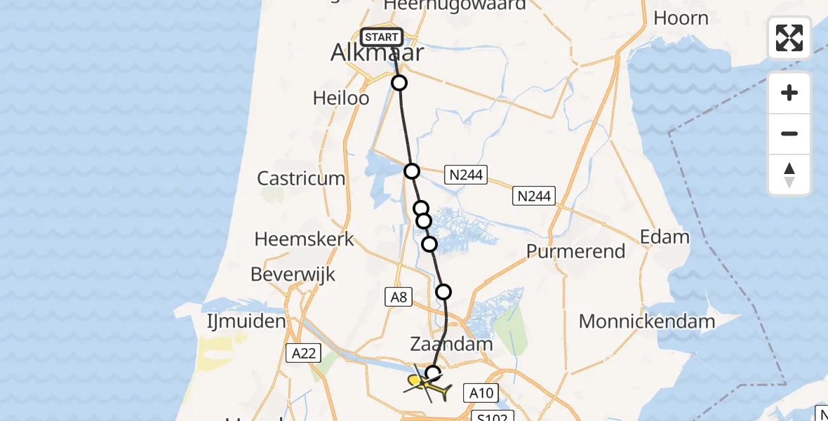 Routekaart van de vlucht: Lifeliner 1 naar Amsterdam Heliport