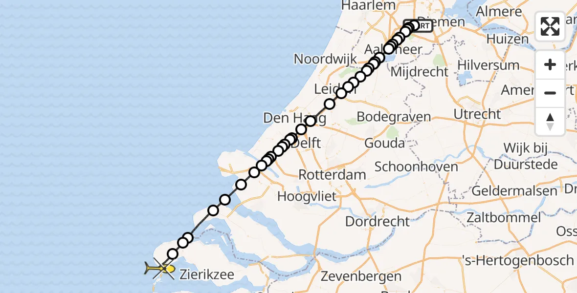 Routekaart van de vlucht: Lifeliner 1 naar Burgh-Haamstede