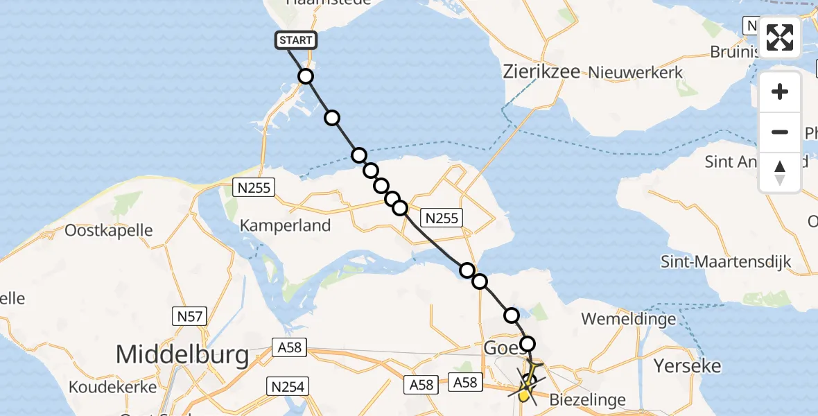 Routekaart van de vlucht: Lifeliner 1 naar Goes