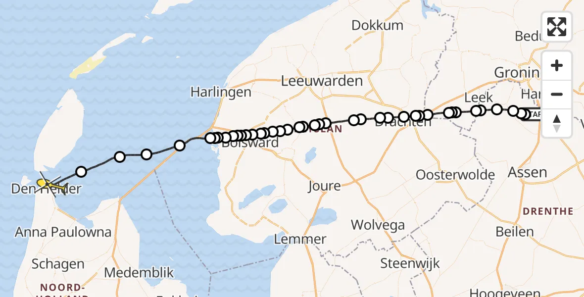 Routekaart van de vlucht: Lifeliner 4 naar Den Helder