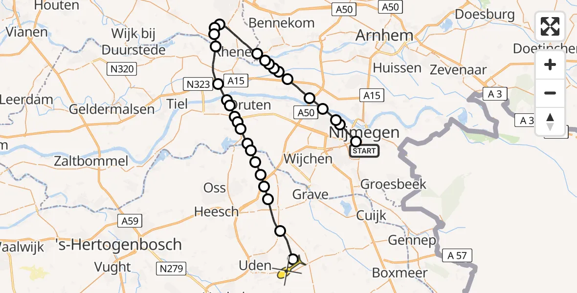 Routekaart van de vlucht: Lifeliner 3 naar Vliegbasis Volkel