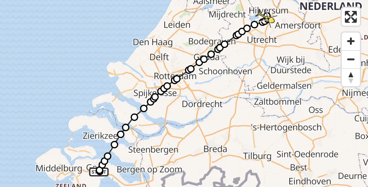 Routekaart van de vlucht: Lifeliner 1 naar Vliegveld Hilversum