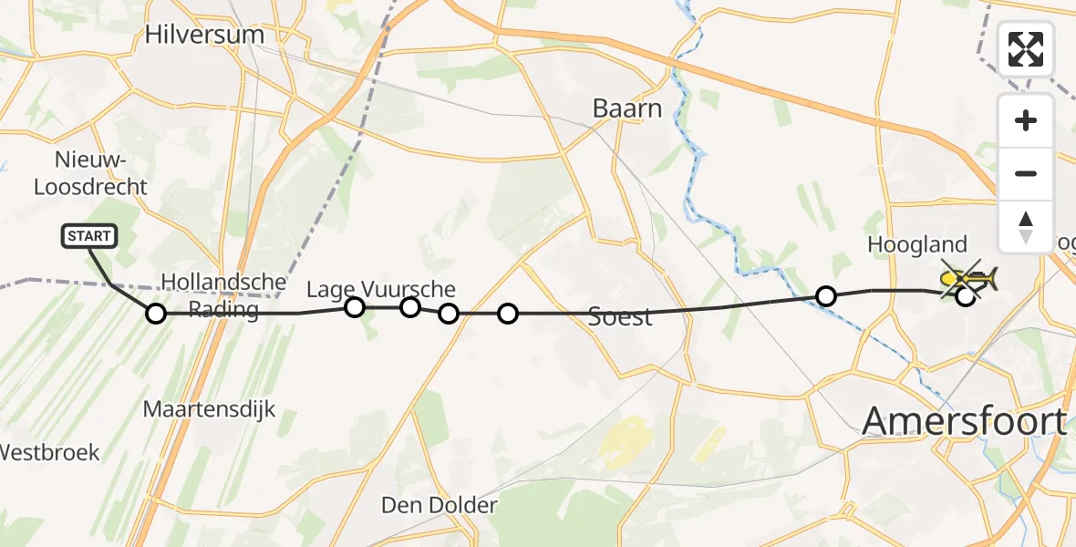 Routekaart van de vlucht: Lifeliner 1 naar Amersfoort