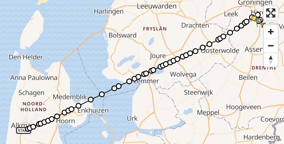 Routekaart van de vlucht: Lifeliner 4 naar Groningen Airport Eelde