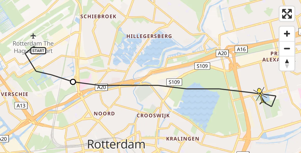 Routekaart van de vlucht: Lifeliner 2 naar Rotterdam