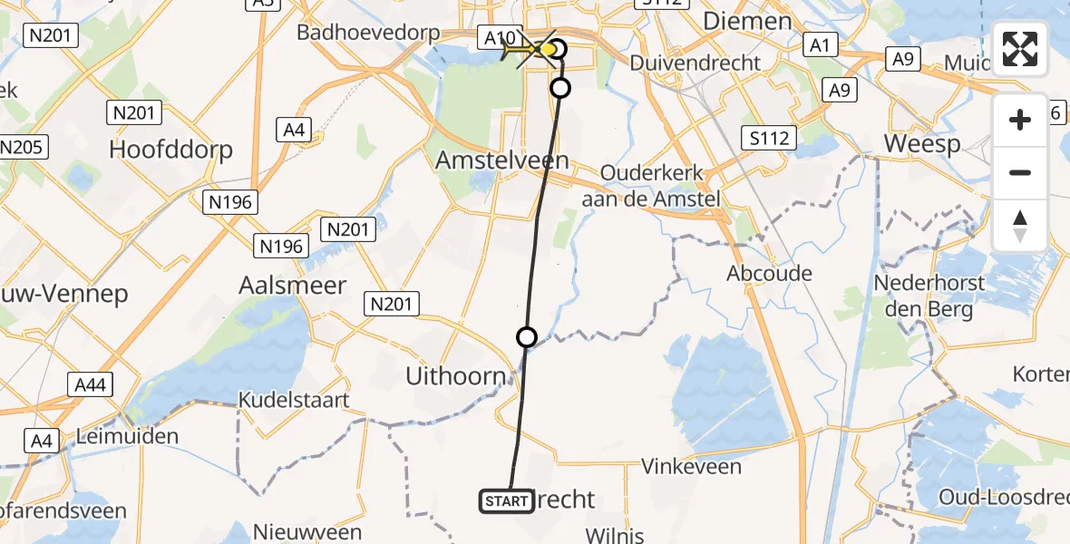 Routekaart van de vlucht: Lifeliner 1 naar VU Medisch Centrum Amsterdam