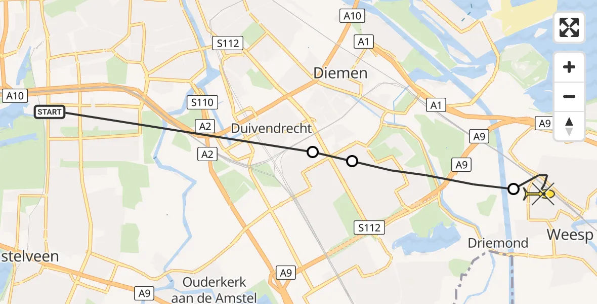 Routekaart van de vlucht: Lifeliner 1 naar Weesp