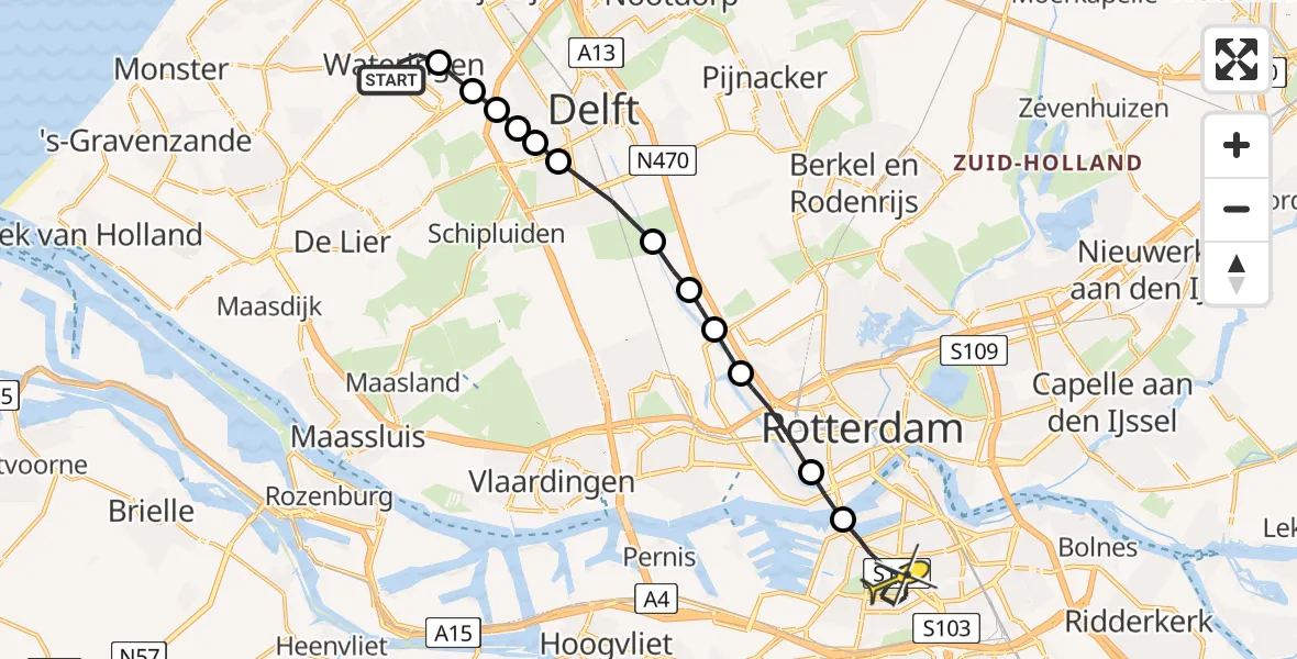 Routekaart van de vlucht: Lifeliner 2 naar Rotterdam