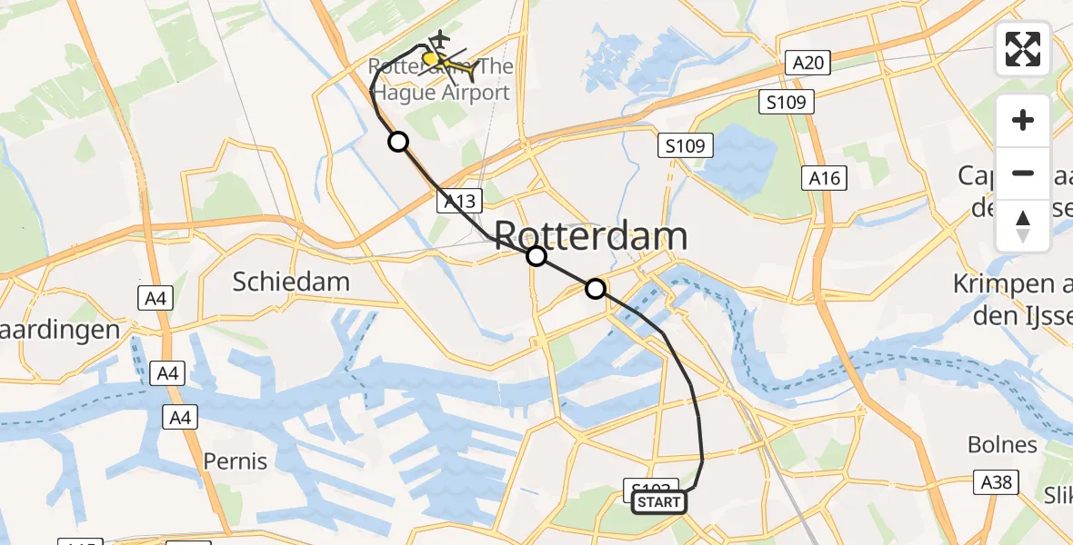 Routekaart van de vlucht: Lifeliner 2 naar Rotterdam The Hague Airport