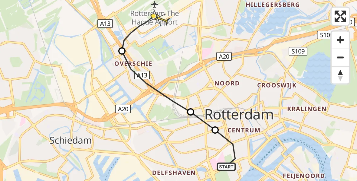 Routekaart van de vlucht: Lifeliner 2 naar Rotterdam The Hague Airport