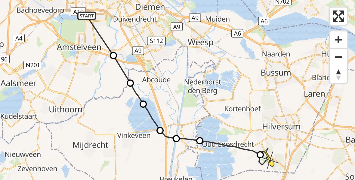 Routekaart van de vlucht: Lifeliner 1 naar Vliegveld Hilversum