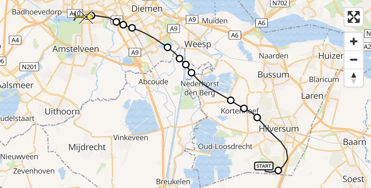 Routekaart van de vlucht: Lifeliner 1 naar VU Medisch Centrum Amsterdam