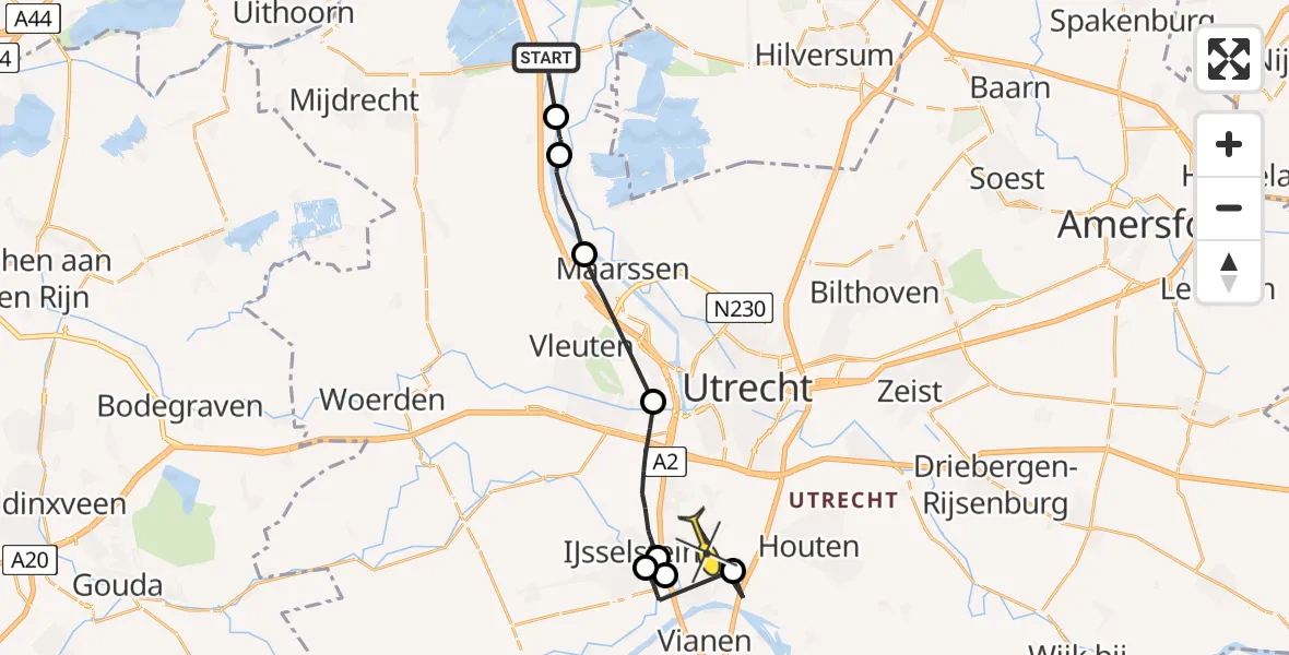 Routekaart van de vlucht: Politieheli naar Nieuwegein