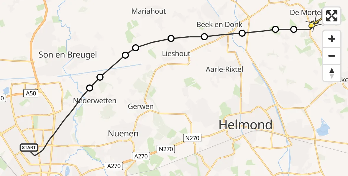 Routekaart van de vlucht: Lifeliner 3 naar De Mortel