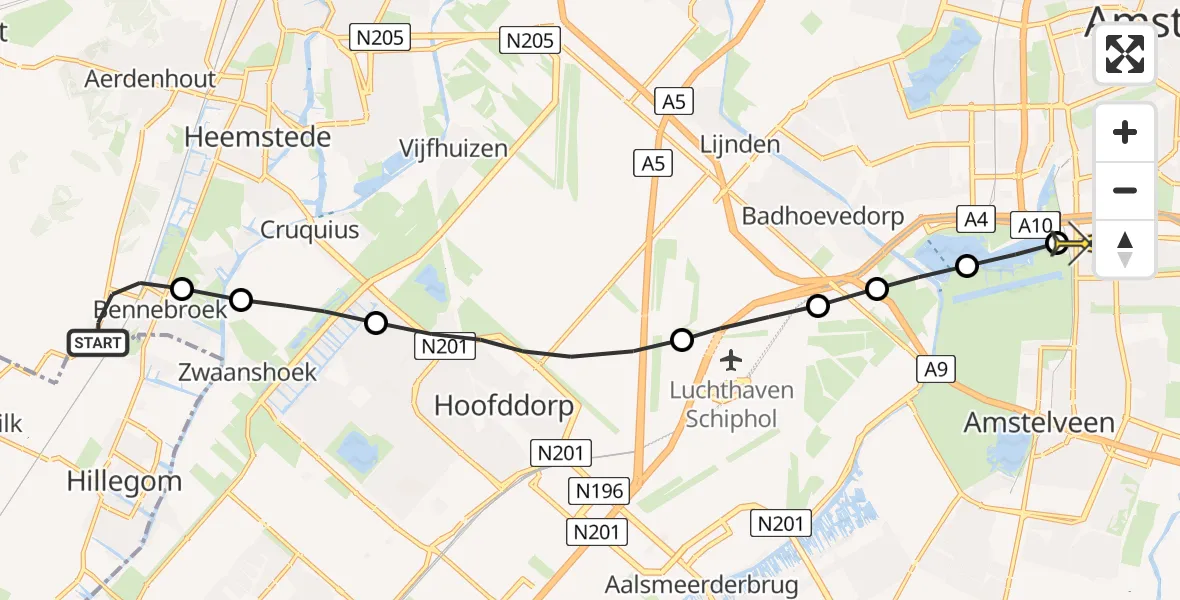 Routekaart van de vlucht: Lifeliner 1 naar VU Medisch Centrum Amsterdam