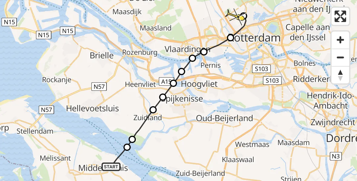 Routekaart van de vlucht: Lifeliner 2 naar Rotterdam The Hague Airport