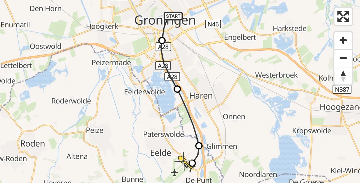 Routekaart van de vlucht: Lifeliner 4 naar Groningen Airport Eelde