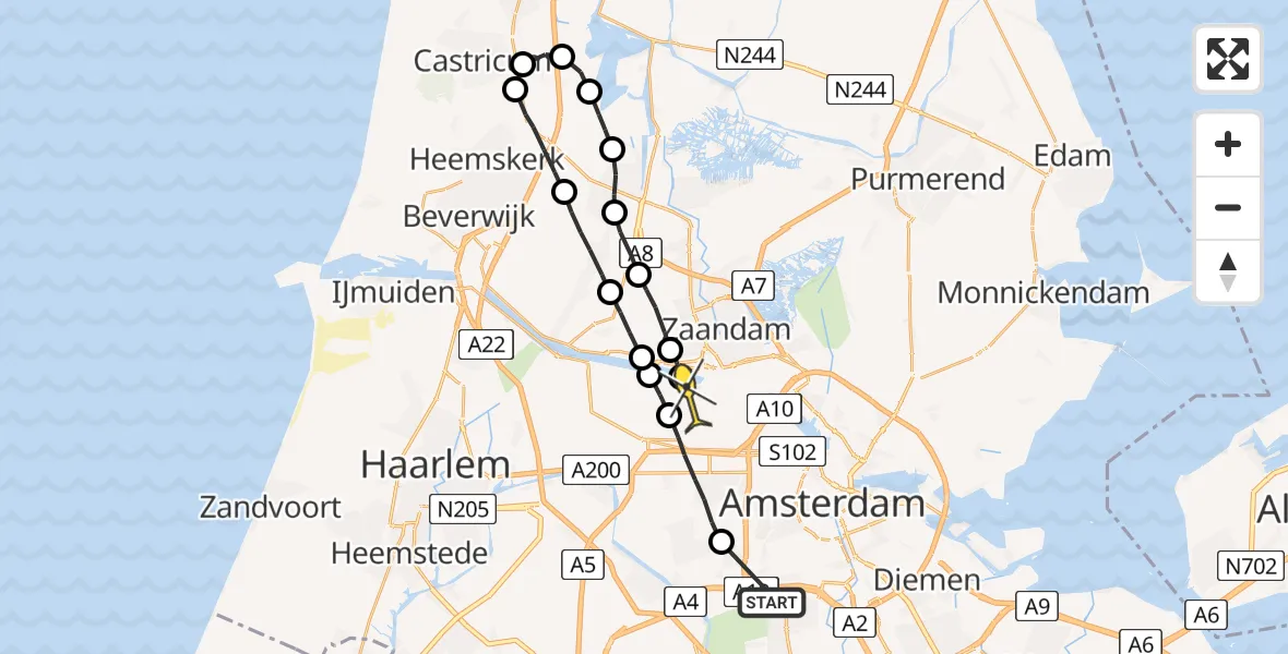 Routekaart van de vlucht: Lifeliner 1 naar Amsterdam Heliport
