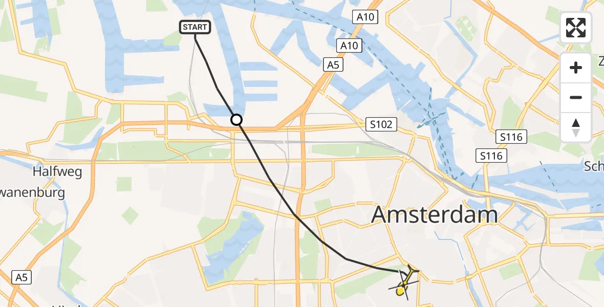 Routekaart van de vlucht: Lifeliner 1 naar Amsterdam