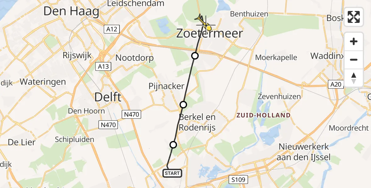 Routekaart van de vlucht: Lifeliner 2 naar Zoetermeer