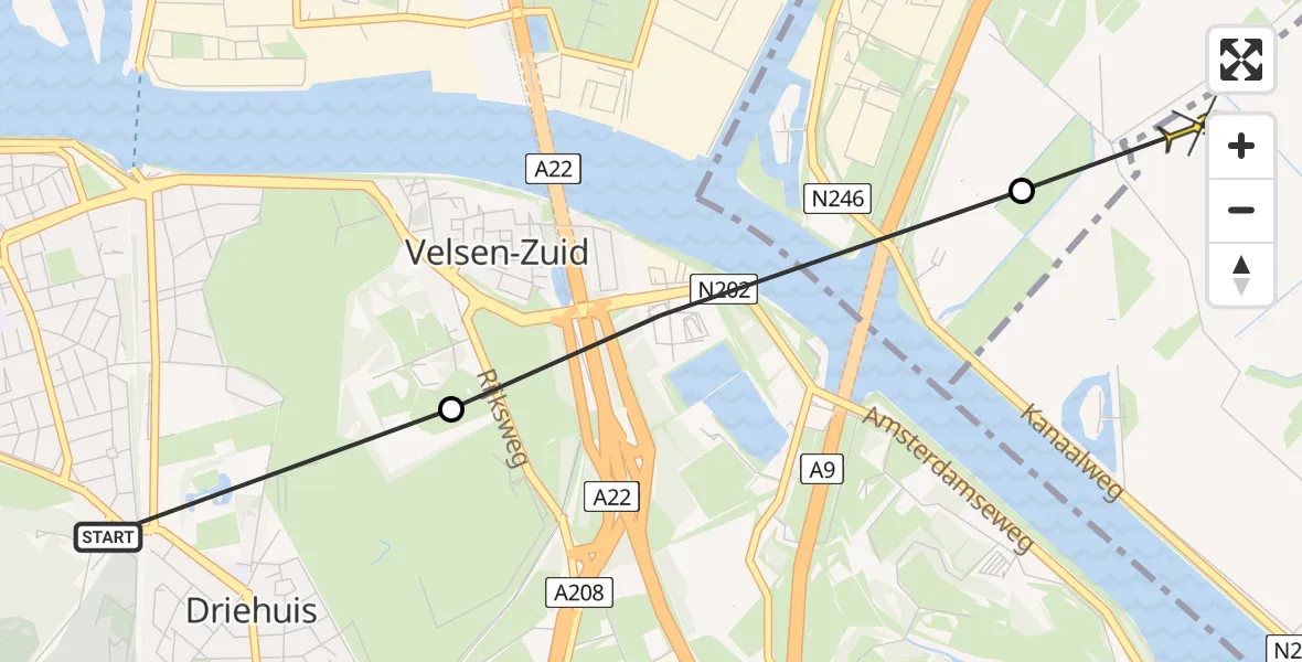 Routekaart van de vlucht: Politiehelikopter naar Assendelft