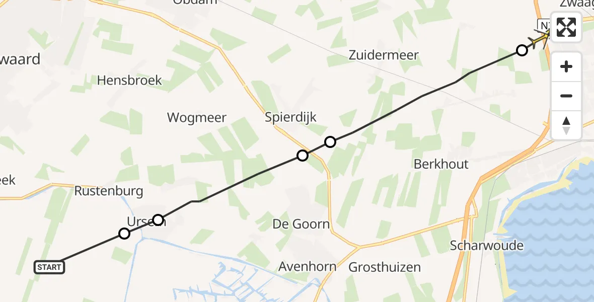 Routekaart van de vlucht: Politieheli naar Wognum