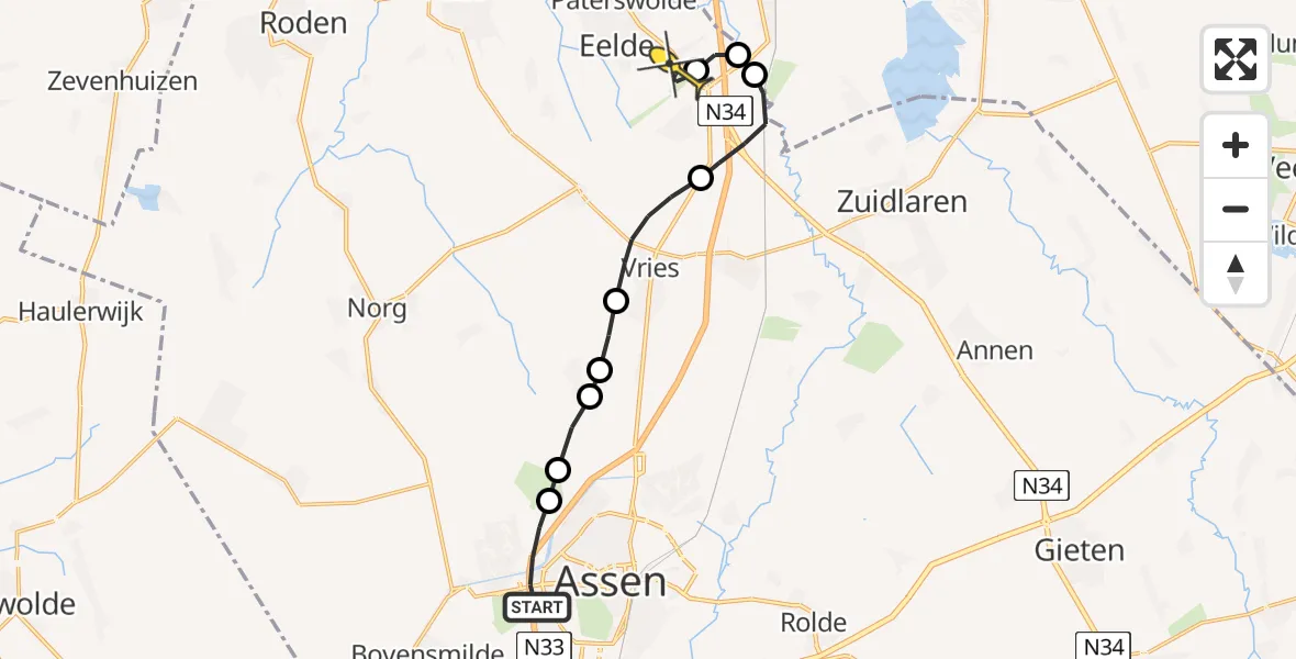 Routekaart van de vlucht: Lifeliner 4 naar Groningen Airport Eelde