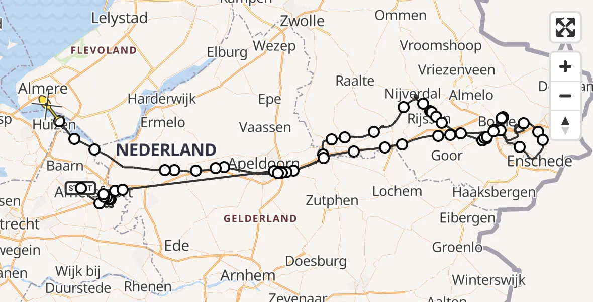 Routekaart van de vlucht: Politieheli naar Almere