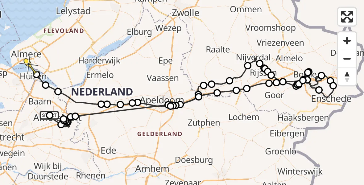 Routekaart van de vlucht: Politiehelikopter naar Almere