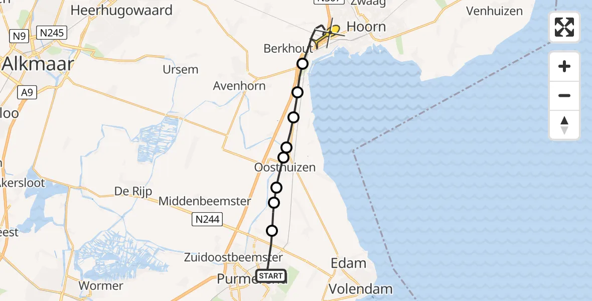 Routekaart van de vlucht: Lifeliner 1 naar Berkhout