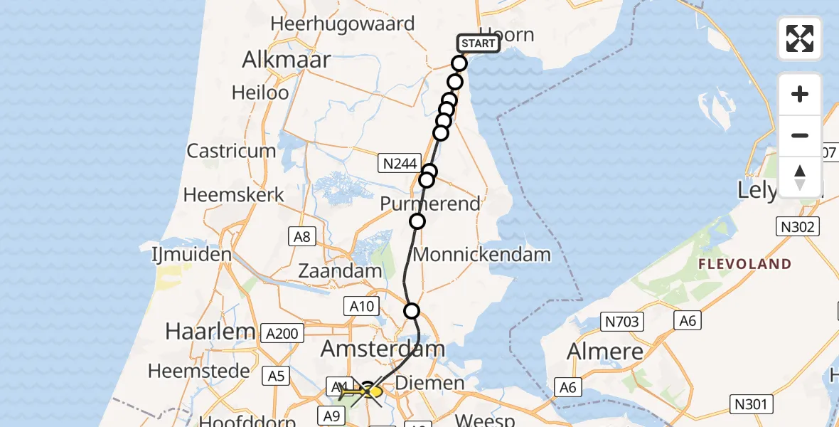 Routekaart van de vlucht: Lifeliner 1 naar VU Medisch Centrum Amsterdam