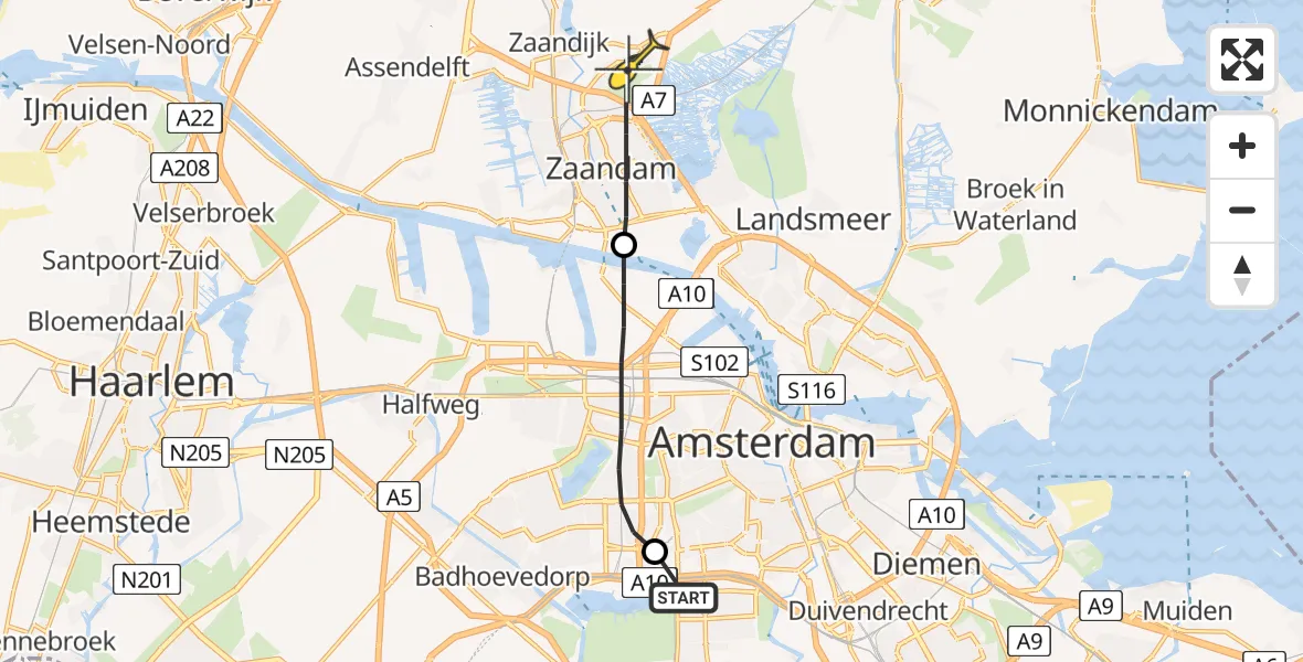 Routekaart van de vlucht: Lifeliner 1 naar Zaandam