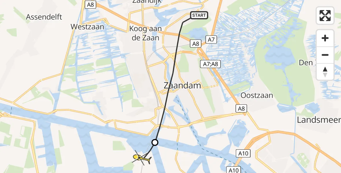 Routekaart van de vlucht: Lifeliner 1 naar Amsterdam Heliport