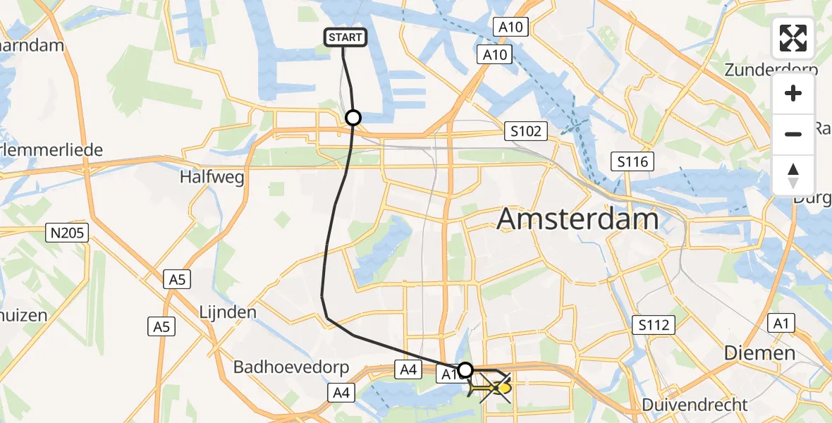 Routekaart van de vlucht: Lifeliner 1 naar VU Medisch Centrum Amsterdam