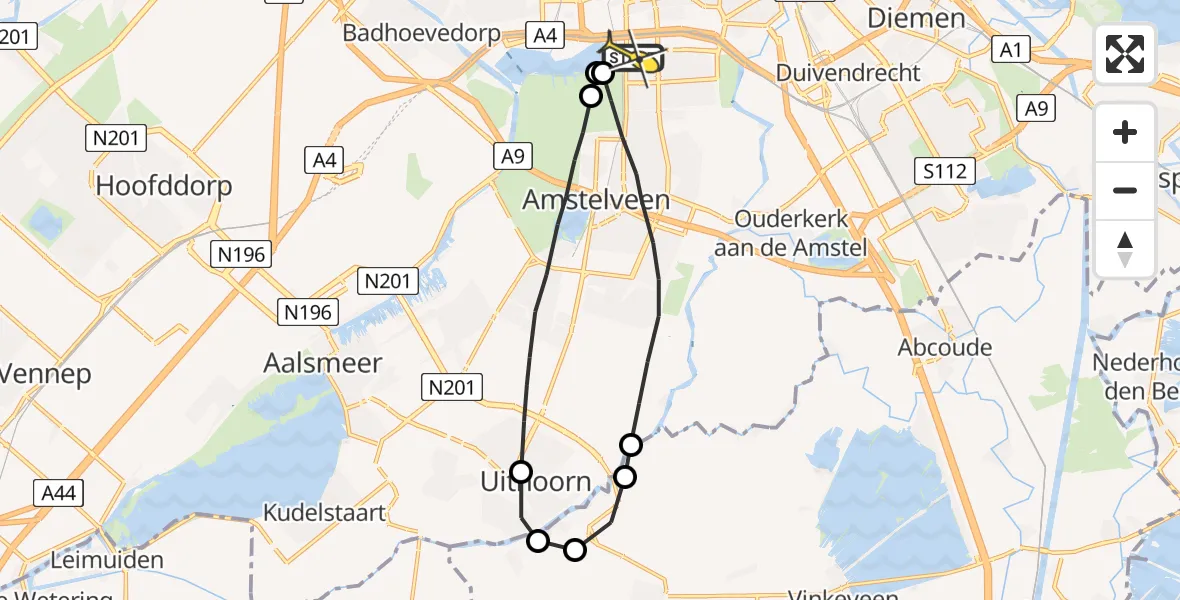 Routekaart van de vlucht: Lifeliner 1 naar VU Medisch Centrum Amsterdam