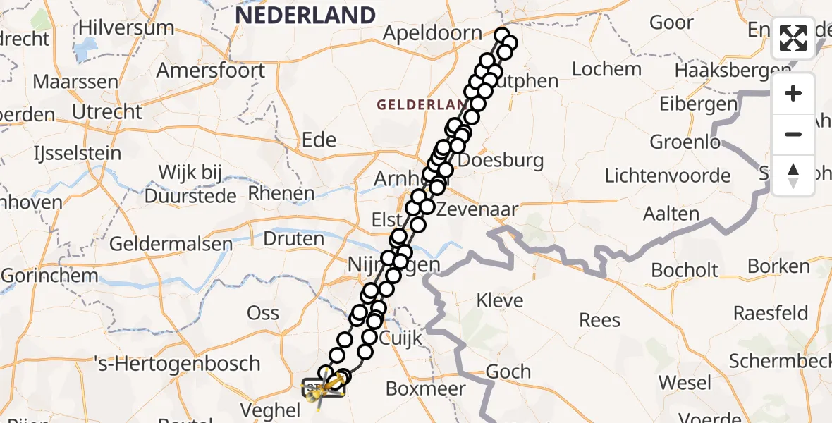 Vluchtroute Traumahelikopter Vliegbasis Volkel - Vliegbasis Volkel, 07 september 2022, 19:29