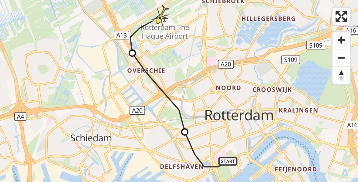 Routekaart van de vlucht: Lifeliner 2 naar Rotterdam The Hague Airport