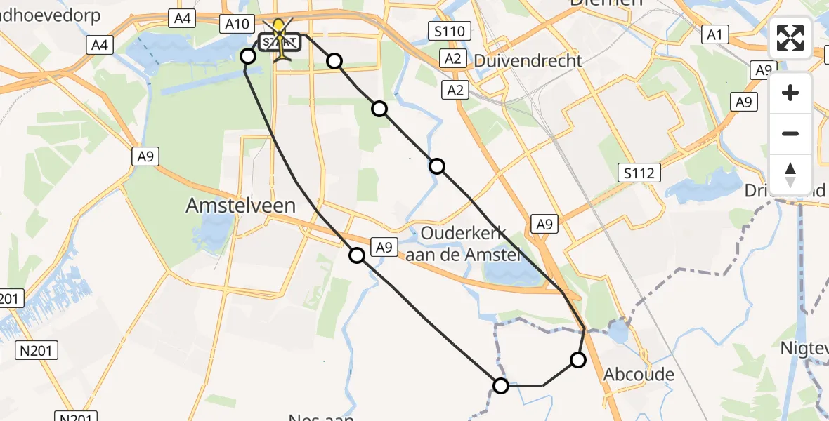 Routekaart van de vlucht: Lifeliner 1 naar VU Medisch Centrum Amsterdam