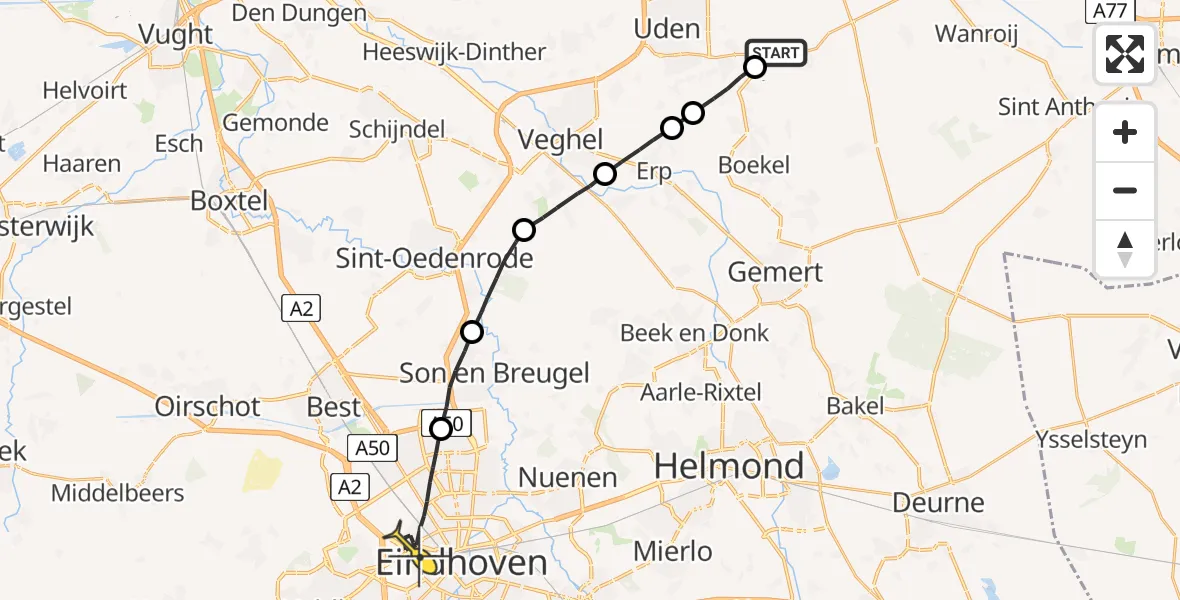 Routekaart van de vlucht: Lifeliner 3 naar Eindhoven