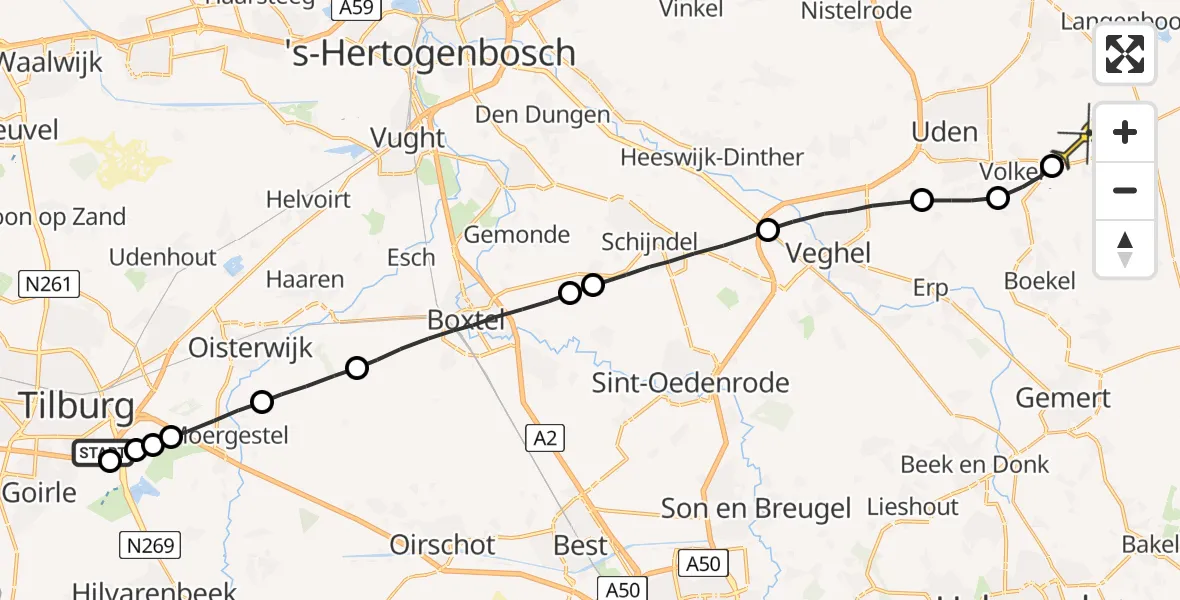 Routekaart van de vlucht: Lifeliner 3 naar Vliegbasis Volkel