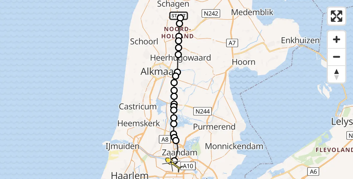 Routekaart van de vlucht: Lifeliner 1 naar Amsterdam Heliport