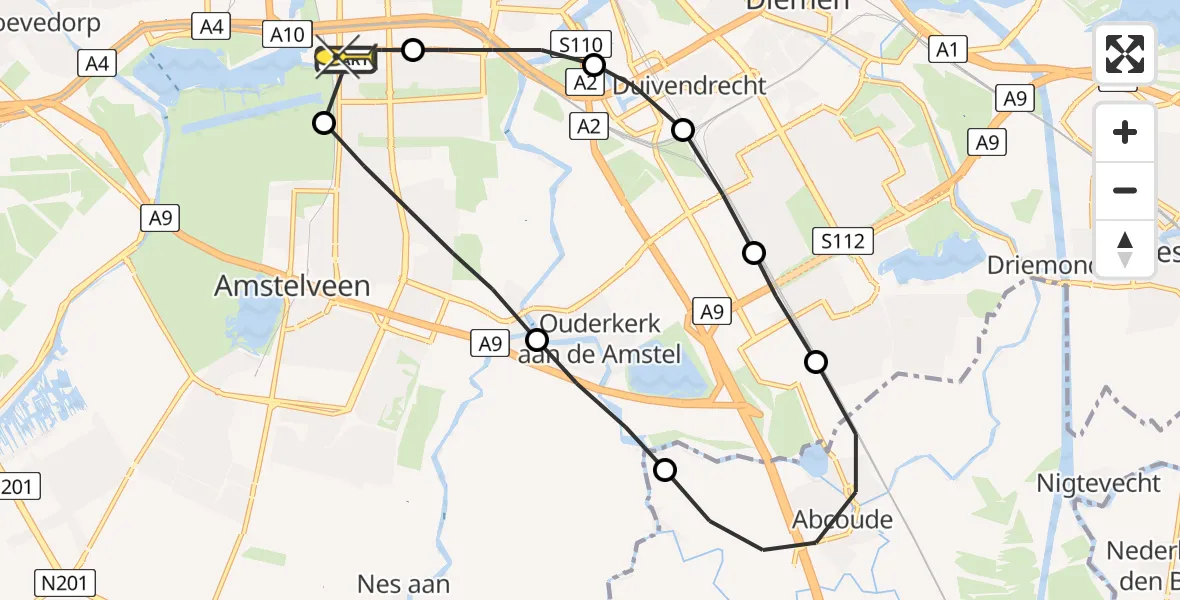 Routekaart van de vlucht: Lifeliner 1 naar VU Medisch Centrum Amsterdam