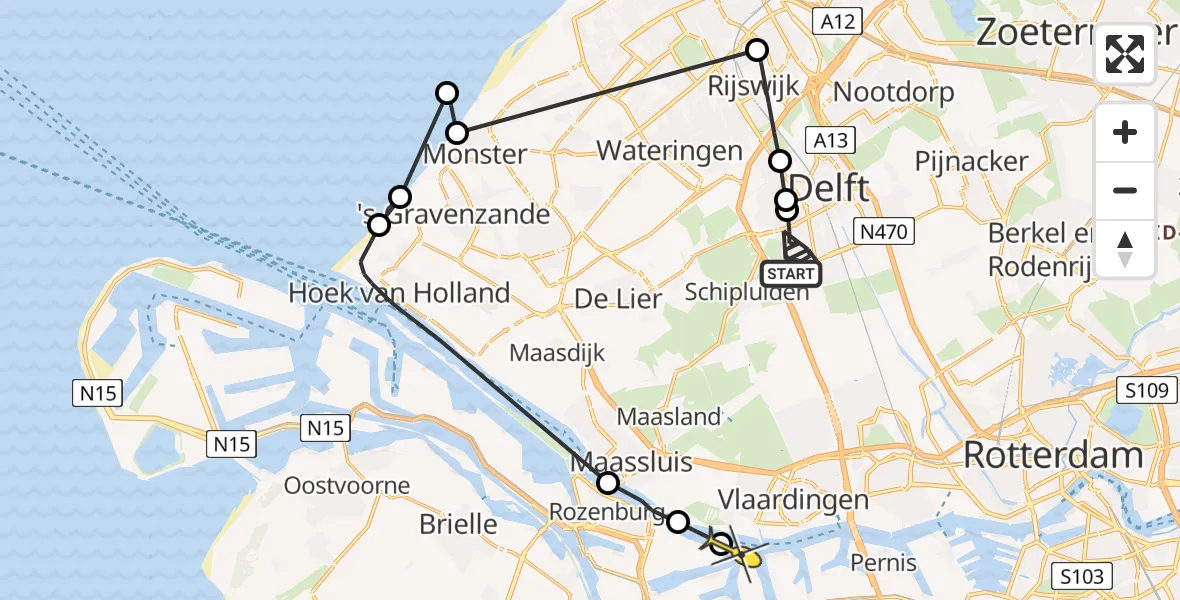 Routekaart van de vlucht: Politiehelikopter naar Botlek