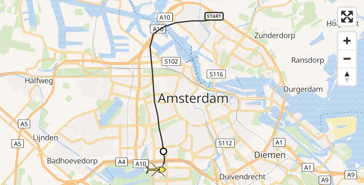 Routekaart van de vlucht: Lifeliner 1 naar VU Medisch Centrum Amsterdam